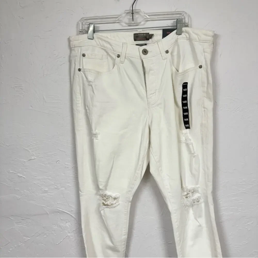 Torrid White High Rise Straight Leg Jeans Womens 14 Distressed Raw Hem Denim - Picture 4 of 13